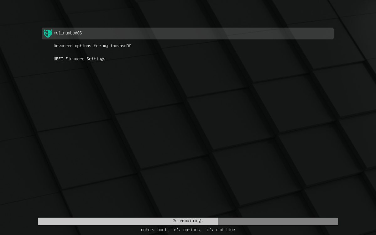 Boot menu with the mylinuxbsd logo