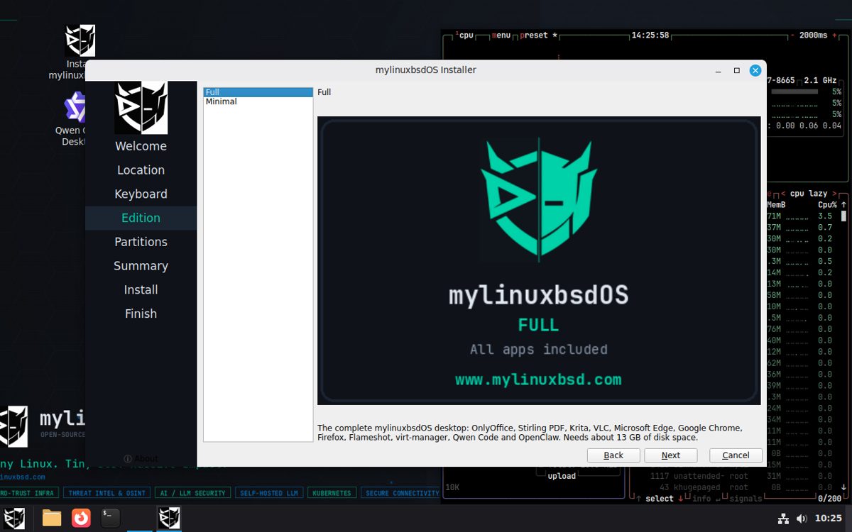 Installer page for choosing the Full or Minimal edition